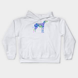 Blue and green with light pink love letters Greyhound dog Kids Hoodie